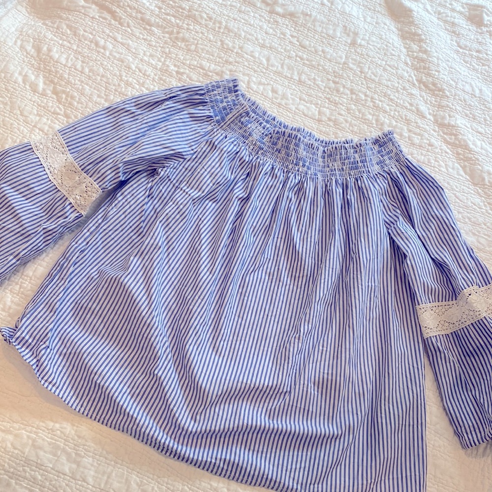 Off-the-Shoulder Pinstripe Blouse